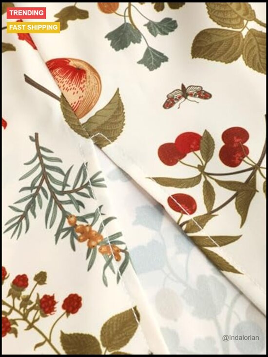 Plus Size Square Neck Puff Sleeve Floral Fruit Midi Dress - Picture 2 of 6